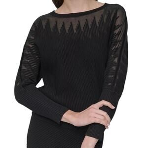 DKNY Women’s Ribbed Knit Top Black Size M